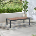 Soleil Jardin Aluminum Patio Furniture Coffee Table, Outdoor Rectangle Table with FSC Certified Solid Wood Top, Outdoor Conversation Modern Coffee Table