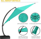Kingdura 11ft Offset Cantilever Patio Umbrella with Base Included, Large Round Aluminum Outdoor Umbrella, 360° Rotation & Infinite Tilt, Heavy Duty Frame for Deck Pool Backyard, Turquoise Blue