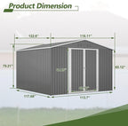 10×10 FT Outdoor Storage Shed,Metal Aluminum Waterproof Tool Sheds with Foundation,Doors & Vents,Heavy-Duty Sheds Unit W/Lock & Key,for Storing Bicycles,Lawnmowers,Barbeques,Gray