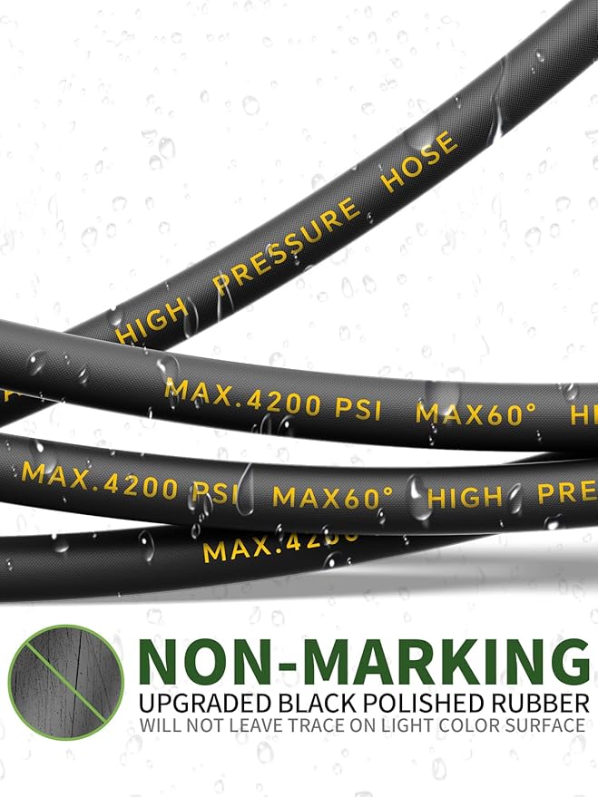4200PSI Pressure Washer Hose 200FT with 3/8" Swivel Quick Connect for Cold/Hot Water, Kink Resistant Steel Wire Braided, Wear Resistant Power Washer Hose with 2 M22 14mm Adapter Set