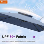 PURPLE LEAF Sunbrella Cantilever Umbrella 10FT Outdoor Double Top Large Offset Hanging 360° Rotation Heavy Duty Square Umbrella for Garden Patio Deck Pool Backyard Spectrum Denim