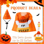 Sanwuta 1 Set Halloween Porch Goose Outfit Candy Corn Pillow Design with Hat for 23" Lawn Cement Goose Porch Geese Clothes Costume for Halloween Garden Patio Yard Outdoor Decorations