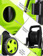 5000PSI Electric Pressure Washer - 2025 New Electric Power Washer with Upgraded 33ft Pressure Washer Hose Reel, Foam Cannon, 4 Nozzle Set, Power Washer for House/Patios/Car/Fence, Green