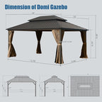 Domi 10'x14' Hardtop Gazebo Canopy, Outdoor Metal Gazebo with Galvanized Steel Double Roof,Curtain and Netting,Permanent Pavilion for Patio Deck,Backyard