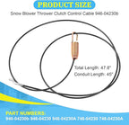 946-04230B Auger Cable for MTD Cub Cadet Craftsman Troy-Bilt Snow Blower, 47.5" Snowblower Auger Clutch Drive Cable Replaces 746-04230 946-04230A 746-04230B