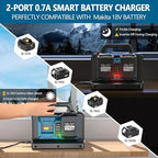 500W Pure Sine Wave Power Inverter for Makita 18V Battery, 2-Ports DC 18V to AC(2 Outlets) 120V Car Charger Plug Inverter Adapter Converter for Camping, Travel, Emergencies(Tool Only)