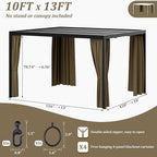 Gazebo Universal Replacement Privacy Curtain,10'×13' Gazebo Outdoor Waterproof Curtains, 4-Panels Sidewall Curtains with Double Zipper for Patio Canopy, Garden and Backyard (Curtain Only)