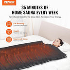 VEVOR Far Infrared Carbon Heating Sauna Blanket for Detoxification and Home Relaxation, Portable with 1-6 Level Adjustable Temperature Range (95-185℉) and 1-60 Minutes Timer