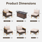 GREEN PARTY 9 Pieces Wicker Patio Furniture Set with 56" Fire Pit Table, All-Weather Outdoor Rattan Patio Sectional Sofa Conversation Set with 4" Thick Cushions for Garden, Backyard, 2 x Ottomans