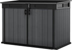 Keter Cortina Mega Ft All-Weather Outdoor Resin Horizontal Storage Shed for Outdoor Yard and Garbage Bin Storage with Lockable Doors, Graphite