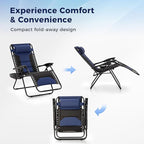 MAISON ARTS Oversized Padded Zero Gravity Chairs Set of 2, Folding Patio Lounge Chair, 28" Wide Seat Anti Gravity Recliners for Lawn Outdoor Camping Poolside Yard, Support 400lbs, Blue & Black