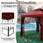 EAGLE PEAK 8x8 Patio Gazebo with Mesh Netting, Double Roof Outdoor Pavilion with Corner Shelves for Lawn, Deck, Garden and Backyard, Red