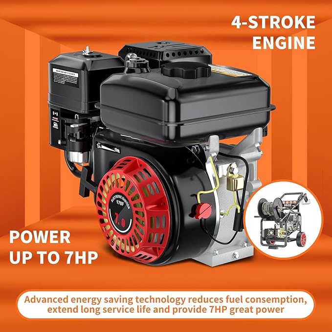 3600PSI Gas Pressure Washer with Hose Reel, One-Button Start 212cc 7HP 4-Cycle Engine, 3.3 GPM Heavy Duty Power Washer with 50FT 3/8" Hose, Spray Gun & Wand, 5 Quick Connect Nozzles