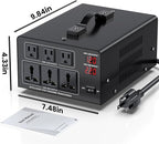 6000W Voltage Converter Transformer Step Up 110V/120V to220V/240V or Step Down 220V to 110V AC Power Converte, Circuit Breaker Protection, 3 US sockets, 3 Universal sockets, LCD Display