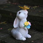Solar Rabbit Outdoor Statues Garden Decor with Butterfly LED Lights Bunny Statue Decor for Patio Balcony Yard Lawn Ornament, Birthday Gardening Gifts for Mom Grandma Women