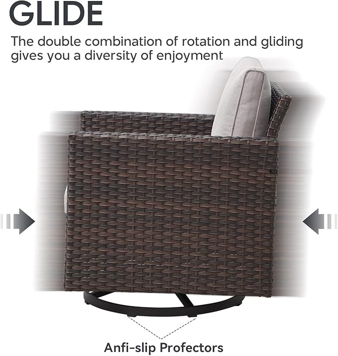 Outdoor Swivel Rocker Chairs Set of 4 with Fire Pit Table - 5 Peice Wicker Patio Furniture Set Conversation Set with 50,000 BTU Fire Pit for Deck Backyard - Brown Wicker Beige Cushion
