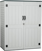 Vertical Resin Storage Shed, 60 Cuft Garden Tool Sheds & Outdoor Storage, Plastic Outdoor Storage Cabinet Waterproof, 4.5 x 2.3 ft Backyard Outside Lawn Mower Storage Shed, White