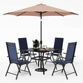 PHI VILLA Outdoor Patio Dining Set for 4 with Umbrella (Beige), Patio Table and Chairs with Adjustable Patio Folding Chairs Blue for Yard and Garden