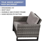 HUMMUH Outdoor Chairs PE Wicker Patio Dining Chairs Set of 2 High Back Metal Frame Porch Chairs with 4 inch Seat Cushions