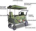 Collapsible Foldable Wagon Cart with Quick-Release Wheels & 2 Seats - Heavy-Duty Utility Folding Wagon 265LBS Capacity for Camping, Garden, Shopping (Green)