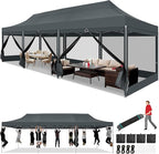 COBIZI 10x30 Heavy Duty Pop Up Canopy Tent with 8 Sidewalls, Commercial Gazebo Party Tent with Mosquito Netting Wall Easy Set Up Outdoor Instant Screen Tent for Backyard, Patio, Garden, Gray