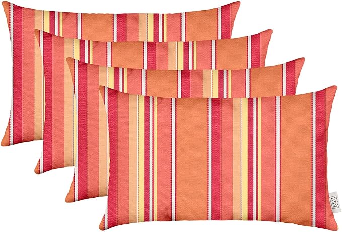 RSH DECOR: Sunbrella Lumbar Throw Pillows Set of 4 | 20" x 12" | Water and Fade-Resistant Performance Fabric | Outdoor Pillow Covers with Down-Alternative Inserts | Dolce Mango