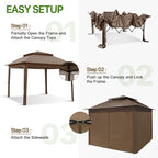 COOS BAY 11x11 Pop-up Instant Gazebo Tent with 4 Sidewalls Outdoor Canopy Shelter with Carry Bag, Stakes and Ropes, Brown