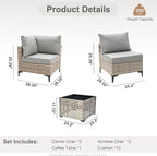 Outdoor Sectional Patio Furniture Set with Glowing Table,5 Pieces Wicker Conversation Sets L Shaped Couch Out Door Sofa Set Outside Furniture for Garden Deck Yard Porch,Dark Grey