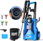 5000 PSI Adjustable Pressure Cleaner, 2025 New Power Cleaner Pressure Adjustable (2500PSI-5000PSI) with 33ft Pressure Hose, 4 Nozzle and Detergent Tank for Cars, Upgraded Blue