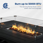 Wisteria Lane 54.3” Outdoor Patio Aluminum Fire Pit Table, 50000 BTU CSA Certified Propane Gas Fire Pit, Rectangular Fire Table w/Stainless Burner, Lava Rock, Waterproof Cover