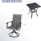 VICLLAX 3 Pieces Small Outdoor Furniture, 2 Patio Swivel Chairs and Small Square Outdoor Table for 2, Dark Charcoal Chairs & Black