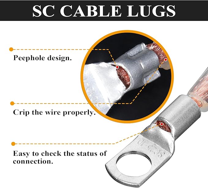 2 Gauge Battery Welding Cable (Black, 2 Feet) - 2 AWG Copper Clad Aluminum Power Wire with M8 & M10 Copper Cable Lug Ends for Auto, Camper, RV, Truck, Solar Low Voltage Jumper Wiring