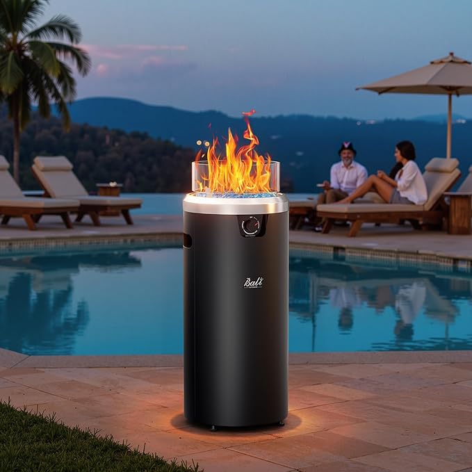 BALI OUTDOORS Propane Fire Pit Black, Column Outdoor Fire Pit Round, Outdoor Firepits for Outside Garden, Patio