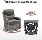 Rilyson Wicker Outdoor Patio Furniture Set - 7 Piece Patio Conversation Sets with Swivel Rocker Chairs, Ottomans and Sofa, 6 inch Cushions, Waterproof Wicker, for Porch Deck Mixed Grey/Grey