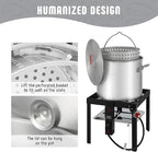 100 QT Seafood Boil Pot Stock Pot and 10,0000 BTU Propane Stove,Aluminum Seafood Boiling Kit with Strainer Basket,Heavy Duty Propane Burner For Outdoor Cooking Seafood Shrimp Crawfish Boiling