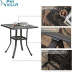 PHI VILLA Cast Aluminum Patio Bistro Dining Table Clearance with 1.97" Umbrella Hole, 27.5" Square Side Dining Table with Frosted Surface for Lawn Garden Yard