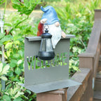 Garden Gnome Statues Outdoor Decor, Solar Gnome Sculpture Holding Lanterns Garden Gnomes Outdoor Decorations with Welcome Fence Base for Patio, Lawn, Yard Ornaments, Housewarming Gifts