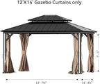 Gazebo Curtain Replacement Universal 4-Panel Sidewalls 12' x 14', Outdoor Gazebo Privacy Curtains with Zipper, Replacement for Outdoor, Patio Canopy, Garden and Backyard (Curtain Only)