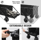 REDCAMP 49" L Extended Collapsible Beach Fishing Cart with Rod Holders, 330LBS Heavy Duty Extra Large Folding Utility Garden Cart with Tailgate and Big All-Terrain Wheels for Grocery, Sport, Fishing