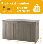 270 Gallon Deck Box, Resin Outdoor Indoor Waterproof Storage Box, Lockable Storage Box With Handle for Patio Furniture - Garden Tools - Swimming Pool Tools UV-Resistant, Grey