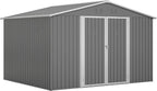 10X8 FT Outdoor Tool Storage Shed with Metal Foundation & Lockable Doors, All Weather Metal Sheds for Garden, Patio, Backyard, Lawn, Gray