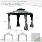Domi 10' x 10' Hardtop Gazebo Outdoor Metal Gazebo with Galvanized Steel Double Roof Canopy, Curtains and Netting for Patio, Backyard, Deck, Lawn, Grey