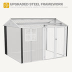 DWVO 10x8ft Metal Outdoor Storage Shed with Window, Lockable Tool Storage Sheds, Oversized Steel Garden Sheds with Sloped Roof for Backyard, Patio, Garage, Lawn (Gray + White)