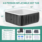 DoCred 4-6 Person Inflatable Hot Tub, 73" X 73" X 25" Square Blow up Portable Hot tub with 130 Bubble Jets, Large Outdoor Spa Bathtub Set Included Heater Pump, Insulated Cover and Filter