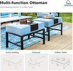 MFSTUDIO 5 Pieces Patio Conversation Sets,Outdoor Metal Furniture Sofas with 1 x 3-Seat Sofa, 2 x Swivel Chairs,2 x Ottoman,Wrought Iron Frame with Blue Cushion for Patio Courtyard Balcony