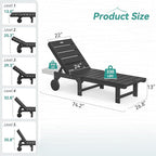 Outdoor Chaise Lounge Chairs, 26.8” Super Wide Lounge Chair Outdoor, HDPS Pool Chairs with 5 Positions, Patio Lounge Chair with Wheels for Pool,Lawn,Backyard, Black