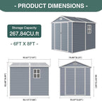 Storage Shed Plastic Outdoor Storage Shed Waterproof Container House with Lockable Door and Transparent Window for Garden, Lawn, Backyard(6x8FT)
