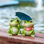 Frog Figurine with Umbrella, Decorative Outdoor Statue Set of 2,Collection Miniature Fairy Garden Home,Garden, Indoor Outdoor Decoration (A Pair of Frogs)