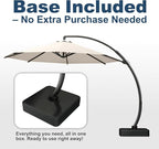 11FT Cantilever Umbrella with Base Large Curvy Outdoor Aluminum Offset Umbrella w/ 360° Rotation, UV Resistant Canopy for Patio, Garden, Backyard, Beige