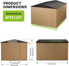 8x12 FT Outdoor Metal Storage Shed, Large Metal Storage Sheds with Sturdy Frame Structure, Garden Tool Shed with Lockable Door for Garden, Lawn, Backyard, Brown